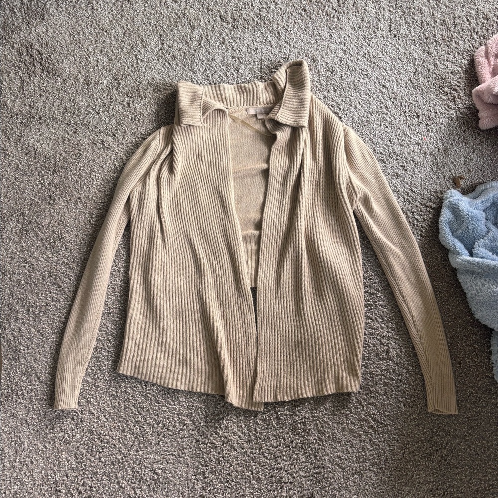 Banana Republic Light Beige Ribbed Open Cardigan